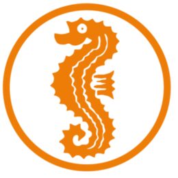 Seepferdchen-Logo in Orange.