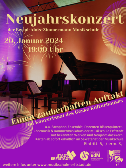 Plakat zum Neujahrskonzert der Musikschule Erftstadt