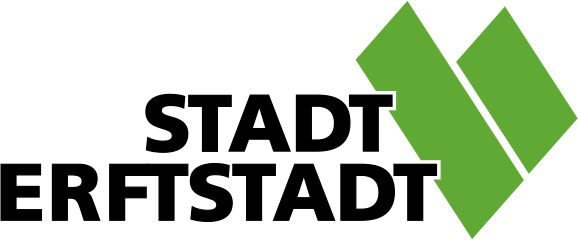 Logo Stadt Erftstadt, schwarze Schrift amit 2 grünen Rauten