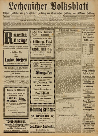Historische Zeitungen stellen eine wichtige Zusatzüberlieferung dar, Lechenicher Volksblatt, No. 34 vom 26. August 1911