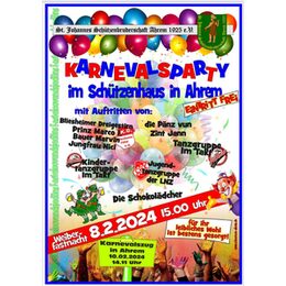 Einladung zur Karnevalsparty im Schützenhaus Ahrem